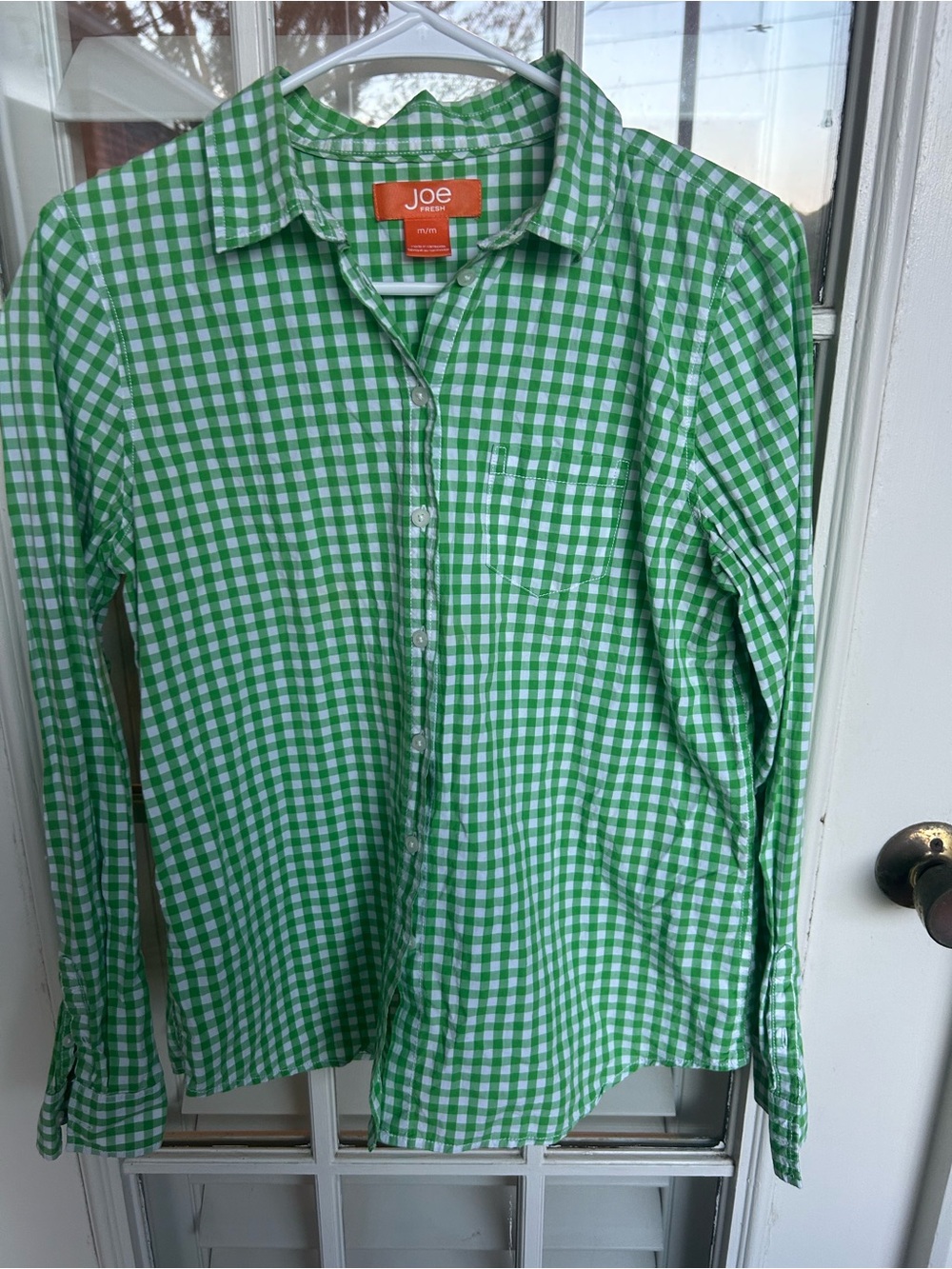 Joe Fresh Green and White Gingham Button-Down Shirt